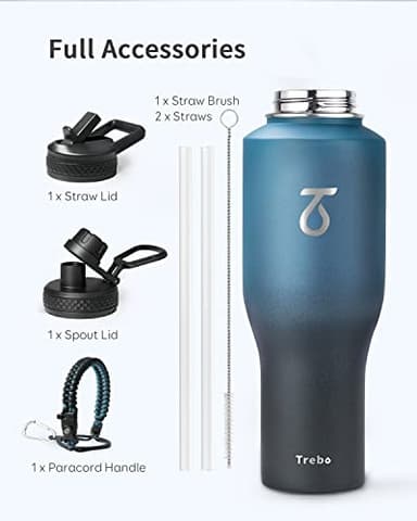 Trebo 40 oz Water Bottle Insulated Fit in Any Car Cup Holder,Triple Wall Vacuum Insulated Water Bottle (Cold for 48 Hrs, Hot for 24 Hrs),Leakproof Stainless Steel Tumbler Flask with Paracord Handle - Image 9