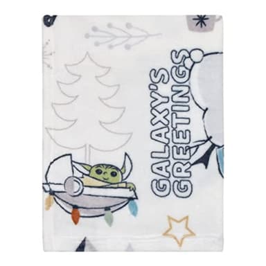 Star Wars Mandalorian White and Blue Galaxy's Greetings The Child Christmas Holiday Toddler Blanket - Image 3