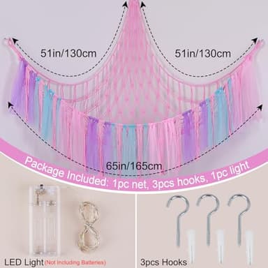 FIOBEE Stuffed Animals Net or Hammock with LED Light, Toy Hammock Hanging Stuffed Animals Storage Organizer Holder Room Décor for Nursery Kids Bedroom - Image 3