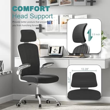 Mimoglad Office Chair, Comfy Desk Chair - High Back Ergonomic Computer Chair with Adjustable Lumbar Support & Headrest, Flip-up Armrests for Guitar Playing, Swivel Task Chair for Home Office - Image 5