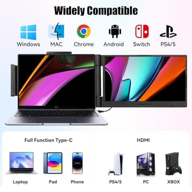 Laptop Screen Extender 14 inch, 1080P IPS Laptop Monitor Extender, 280° Rotation Portable Monitor for 13-17.3" with USB-C/HDMI Port, Plug-Play Dual Screen Portable for Windows/Mac/Android - Image 8