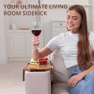 ZMARKRAFT Premium Acacia Wood Sofa Arm Tray Table for Couch | Clip on Food Tray for Wide Armrest | Anti-Slip Wooden Armchair Folding Table for Drinks and Snacks, Remote Controls, Phone (Classic) - Image 6
