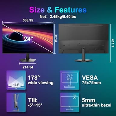 SANSUI Curved Monitor 24 inch 100Hz USB Type-C Computer Monitor with Built-in Speakers- MPRT 1ms,Adaptive Sync,HDR,1500R,VESA 75x75mm Compatible, for Home and Office(ES-24C1) - Image 8