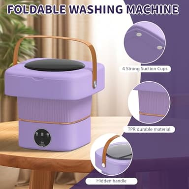 Portable Washing Machine, Foldable Mini Washer with 3 Modes, Compact Clothes Laundry Machine for Underwear, Baby Clothes, Apartments, Camping, Travel(Purple) - Image 2
