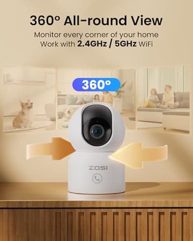 ZOSI C518 4MP Indoor Pan/Tilt Smart Home Security Camera for Pet Dog Baby Monitor,2.4G/5G Dual-Band Plug-in WiFi Cam,Auto-Tracking,Night Vision,Human Detection,2 Way Audio,Cloud&Memory Card Storage - Image 3