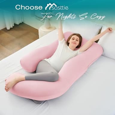 Sasttie Pregnancy Pillows for Sleeping, Jumbo U Shaped Cooling Full Body Pillow with Removable Cover, Pregnant Women Must Haves, Maternity Essential, Light Pink - Image 7