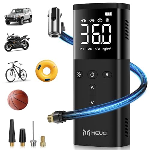 MEUCI Tire Inflator Portable Air Compressor - Cordless Air Pump for Car Tires with LED Light, 150PSI Electric Bike Tire Pump with Digital Pressure Gauge for Auto, Motorcycle, Bicycle, Balls - Image 1