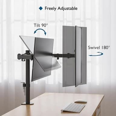 BONTEC Dual Monitor Desk Mount, Full Motion Adjustable Monitor Stand for 13–27 Inch Screens, Heavy Duty Arms Hold Up to 22 lbs Each, VESA 75x75/100x100 mm, C Clamp and Grommet Base, Cable Management - Image 4
