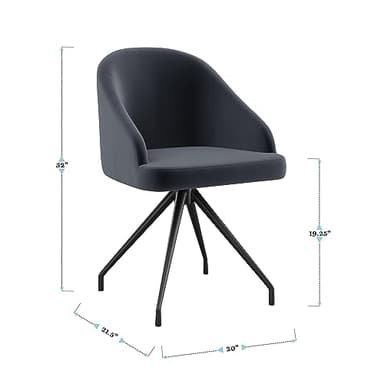 Martha Stewart Sora Stationary Swivel Task Chair with Sloped Arms for Home Office in Gray Velvet with Oil Rubbed Bronze Frame - Image 3