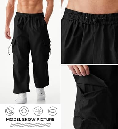 JMIERR Sweatpants Men Loose Fit Casual Lounge Fall Essentials Travel Drawstring Elastic Waist Wide Leg Tapered Parachute Pants Y2K Hip Hop Baggy Joggers,M,Black - Image 3