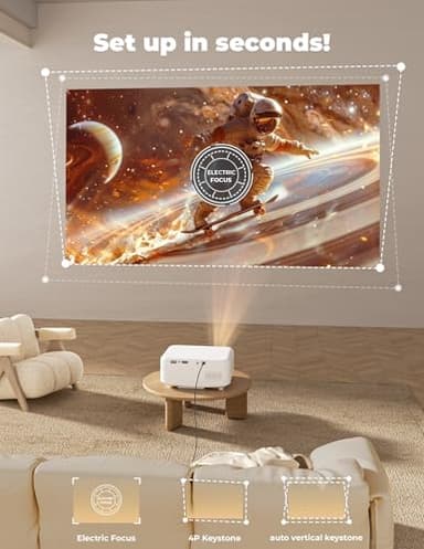 Projector with WiFi and Bluetooth [for Netflix & 600+ Native Apps & 800 ANSI] Outdoor-Projector: Electric Focus & 4P Keystone, Lisowod L02 1080P Portable-Mini-Movie-Projector with Whale TV - Image 5