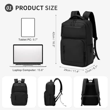 Waterproof Laptop Backpack for Men & Women, Flight Approved Anti-Theft Daypack with 15.6-inch Laptop Sleeve (Black - Image 4