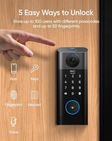 eufy Security Video Smart Lock S330, 3-in-1 Camera+Doorbell+Fingerprint Keyless Entry Door Lock, Smart Wi-Fi Deadbolt for Front Door, App Remote Control, SD Card Required, Chime Included - Image 3