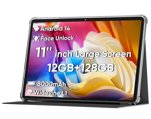 2025 Upgraded Android 14 Tablet, 11inch Tablet PC,Support Face Unlock, Octa-core CPU,12GB+128GB+1TB Expand, 8000mAh Big Battery, 18W Fast Charging, WiFi6, BT5.0,Touchscreen Display Tableta with Case - Image 1