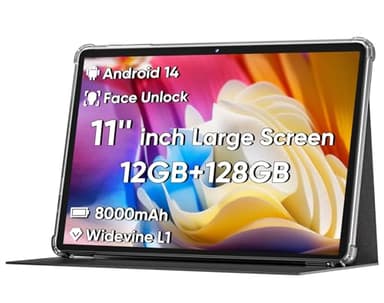 2025 Upgraded Android 14 Tablet, 11inch Tablet PC,Support Face Unlock, Octa-core CPU,12GB+128GB+1TB Expand, 8000mAh Big Battery, 18W Fast Charging, WiFi6, BT5.0,Touchscreen Display Tableta with Case - Image 1