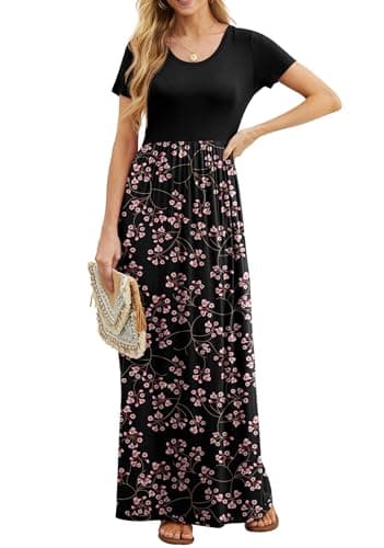 GRECERELLE Womens Maxi Dresses Summer Loose Soft Knit Long Dress for Work House Dress M, Flower Red - Image 3