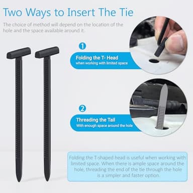 Upgraded Nylon Universal Cable Tie Buckles, Nylon Zip Ties Holders Kit[100+100Pcs Pin & Button], Automotive Zipper Clips Self-Locking T Rivet Zipties for Car Fender Trunk Bumper Repair, Home & Garage - Image 5