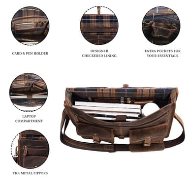 Leather briefcase 18 inch laptop messenger bag for men and women best satchel office bag - Image 4