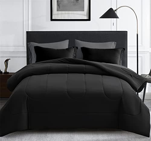 Maple&Stone Full Size Comforter Set 7 Pieces Bed in a Bag - Down Alternative Bed Set with Sheets, Pillowcases & Shams, Soft Reversible Duvet Insert,Black - Image 1