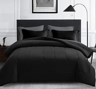 Maple&Stone Full Size Comforter Set 7 Pieces Bed in a Bag - Down Alternative Bed Set with Sheets, Pillowcases & Shams, Soft Reversible Duvet Insert,Black - Image 1