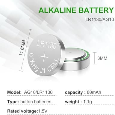 LR1130 Battery 25 Pack, 1.5V Long-Lasting AG10 189 389 LR1130 LR54 V10GA Alkaline Button Coin Cell Batteries for Calculator Watch Battery - Image 6