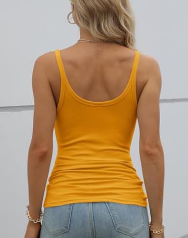 GEMBERA Women Spaghetti Strap Scoop Neck Ribbed Tank Tops Slim Fitted Cotton Camisole Basic Sleeveless Layering Shirts(3227 Canary Yellow M) - Image 3
