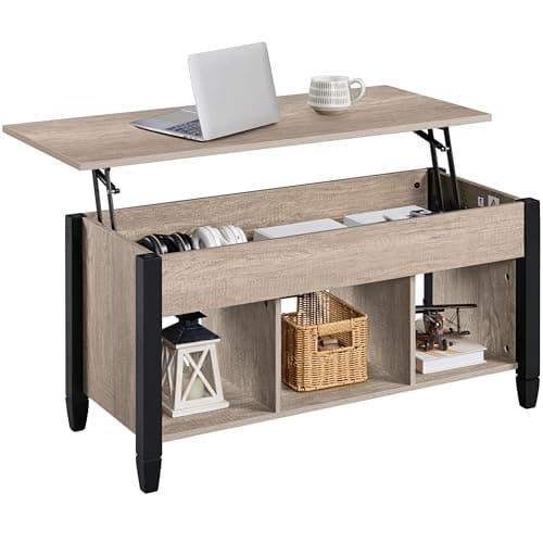 Yaheetech Gray Coffee Table, Lift Top Coffee Table with Hidden Compartment & Shelf, Lift Up Dining Table for Living Room Reception, Retro Central Table with Wooden Lift Tabletop, 41 inch L - Image 1