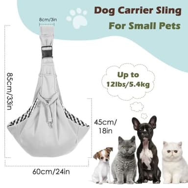 Pawaboo Small Dog Sling Carrier, Reversible Hands Free Dog Sling Carrier for Small Dogs and Cats, Puppy Sling Carrier with Adjustable Strap Buckle & Safety Harness, Puppy Essentials, Grey - Image 2