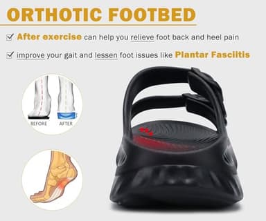 KuaiLu Womens Recovery Sandals Comfort Plantar Fasciitis Arch Support Ladies Orthotic Adjustable Strap Sport Slides Open Toe Slip On Athletic Cushion Slippers Summer Pool Beach Sandles Black Size 10 - Image 4