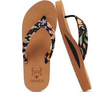 KuaiLu Womens Yoga Mat Flip Flops Comfortable Arch Support Ladies Summer Beach Pool Cushion Walking Thong Sandals Orthotic Slip on Outdoor Slides Travel Essentials Outfits Slippers Shoe Khaki Size 6.5 - Image 1