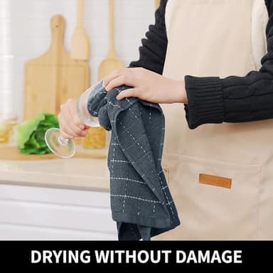 Homaxy Kitchen Towels and Dishcloths Set, 12 x 12 and 13 x 28 Inches, Set of 12 Bulk Cotton Terry Kitchen Towels Set, Checkered Designed, Soft and Super Absorbent Dish Towels, Dark Grey - Image 6