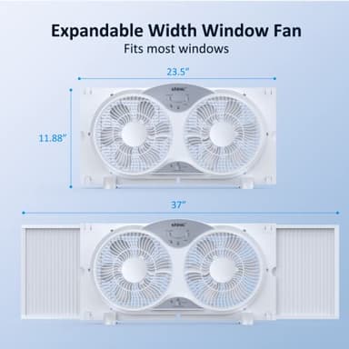 shinic 9" Twin Window Fan with Reversible Airflow, Removable Cover and Bug Screen, Remote Control, 3 Functions-3 Speeds, Width Adjustable (23.5" to 37"), Bathroom Kitchen Window Fan ETL Certified - Image 5