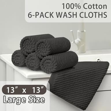 VOOVA & MOVAS Grey Washcloths (6PC, 13"x13") - 100% Cotton | Thick | Quick Dry | Light Weight, 6 Pack Hand Towels, Wash Cloths for Showering, Bathroom Gift Set, Dark Gray - Image 3