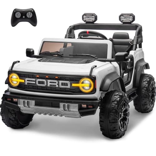 ENYOPRO 24V Ride On Toys for Big Kids, Licensed Ford Bronco Raptor 2-Seater Electric Car w/Remote Control, 21" Spacious Seat, 2x90W Powerful Motor, Spring Suspension, Bluetooth Music, 3 Speed - White - Image 1