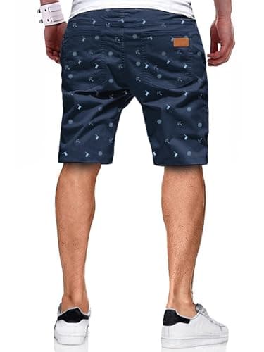 JMIERR Men's Casual Shorts - Fashion Cotton Drawstring Summer Beach Stretch Elastic Waist Waist Twill Chino Golf Shorts with Pockets for Men 8 Inch Inseam, US 38(XL), Coconut Tree Printed Blue - Image 2