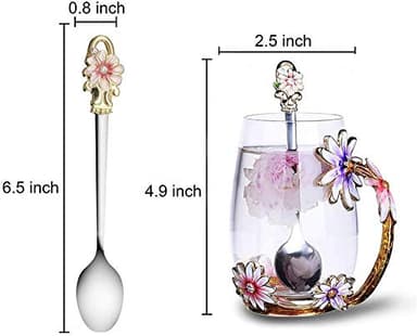 Luka Tech Enamel flower Lead-free Glass Coffee Mugs Tea Cup with Steel Spoon, Best Birthday Gifts For Women Wife Mom Friends Mothers Valentines Day Christmas - Image 5
