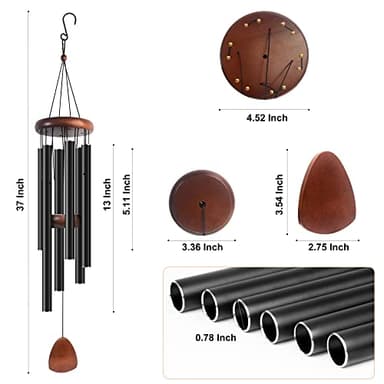 Bursvik Large Aluminium Wind Chimes 37" Inches to Create a Zen Atmosphere Suitable for Outdoor, Garden, Patio Decoration. Classic Black Wind Chimes with Wind Catcher Suitable as A Gift for Unisex - Image 4