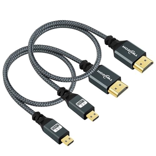 Twozoh Micro HDMI to HDMI Cable 1FT 2 Pack, Nylon Braided Micro HDMI Cable Support 3D/4K@60Hz 18Gbps/2160P/1080P for GoPro Hero7/8/9 Raspberry Pi 4 - Image 1