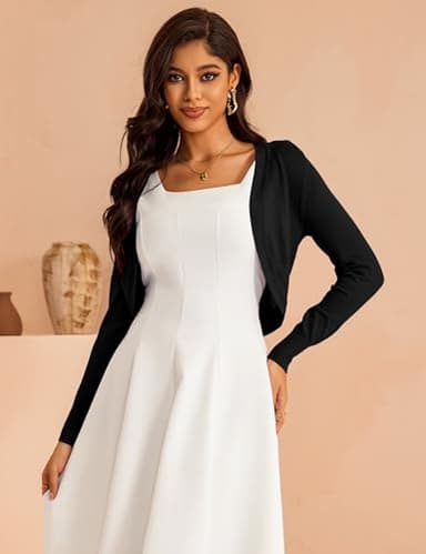 McVanedy Women's Long Sleeve Cropped Cardigan Sweaters Jackets Open Front Shrugs for Dresses Black M - Image 5