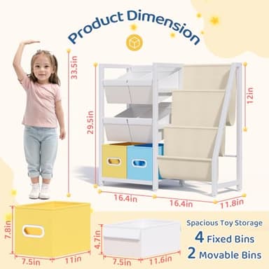 LATIBELL Kids Bookshelf Toy Storage Organizer - Book Shelf for Kid Rooms, 6 Toy Bins for Kid Organizer and 3 Sling Kids Bookcase, Toddler Baby Montessori Nursery Bookshelf Childrens Book Rack Display - Image 2