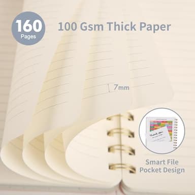 Oneirom Spiral Notebook-5.75" x 8.125" College Ruled Journal with Inner Pockets and 160 Pages,PU Leather Cover Business Journal, Twin-Wire Binding Notebook Perfect for Office & Home School Supplies - Image 3