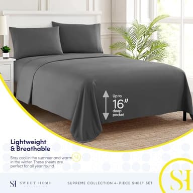 RV Queen Bed Sheets - Breathable Luxury Sheets with Full Elastic & Secure Corner Straps Built In - 1800 Supreme Collection Extra Soft Deep Pocket Bedding Set, Sheet Set, RV Short Queen, Gray - Image 3