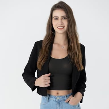 Beninos Womens Long Sleeve Open Front Cropped Blazer Jacket (806 Black, S) - Image 4