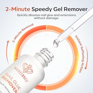 Modelones 50 ML Nail Polish Glue Remover for Press On Nails, Upgrade Clear Stick On Nails Remover for Acrylic Tips, Nail Polish Remover with Wood Stick - Image 3
