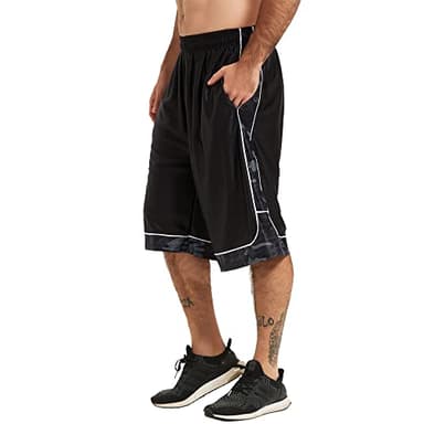 HQUEC Men's 12" Athletic Shorts Long Basketball Workout Gym Shorts Below Knee Loose-Fit with Pockets Black XL - Image 2