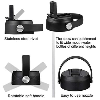 Straw Lid for Hydro Flask Wide Mouth Water Bottles, Top Lids with Straw Compatible with Hydro Flask 32 41 oz, Replacement Cap Wide Mouth Accessories Flip Lid Flex Handle, Black - Image 3