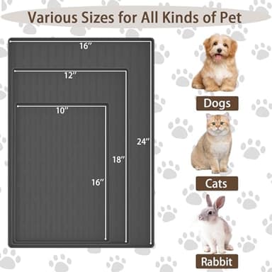 Silicone Dog Feeding Mat with Raised Edges, 16"x10" Non-Slip Pet Food Mat for Small & Medium Dogs, Waterproof Dog Bowl Mat to Prevent Food & Water Spills, Easy to Clean (Light Gray) - Image 2