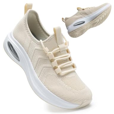 Rollstep Wide Toe Box Shoes Women Extra Wide Width Sneakers Diabetic Air Cushion Road Running Shoes Ultra Light Wide Tennis Sneakers Gym Training Breathable Walking Shoes Beige 37 - Image 7