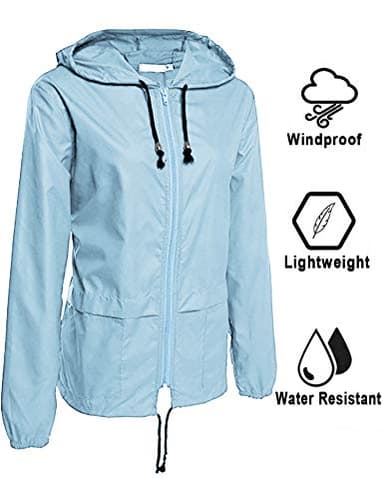 Avoogue Lightweight Raincoat Women's Waterproof Windbreaker Packable Outdoor Hooded Rain Jacket Light Blue M - Image 2