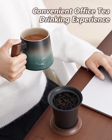 ZENS Embossed Ceramic Tea Mug with Infuser and Lid, 14.5 oz Wooden Handle, Loose Leaf Tea Steeper Cup & Strainer for Tea Lovers Gifts - Image 8